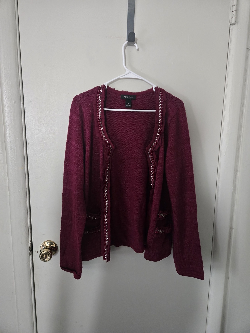 White House Black Market Open-Front Dark Margenta Knit Cardigan Sweater